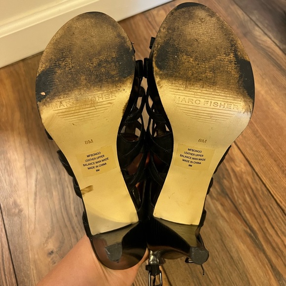 Marc Fisher MFBONGO black leather open toe platform heel - Picture 8 of 14